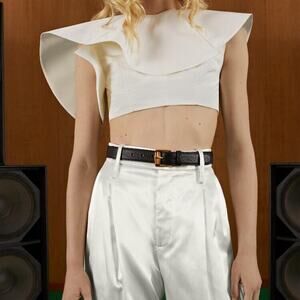 Gucci Waist Belt Women 85/ 34/ S Black Genuine Leather Gold Bamboo Buckle NWT